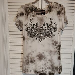 Harley-Davidson Women's Black and White Tie-Dye Tee